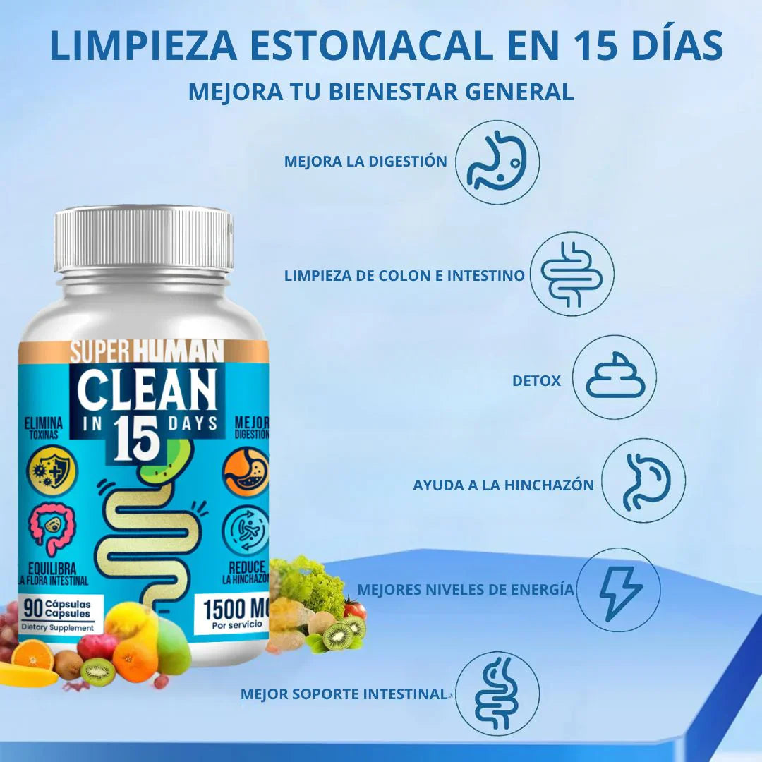 Clean15™ Limpieza Completa Estomacal en 15 días - Hoy al 50% de Descuento