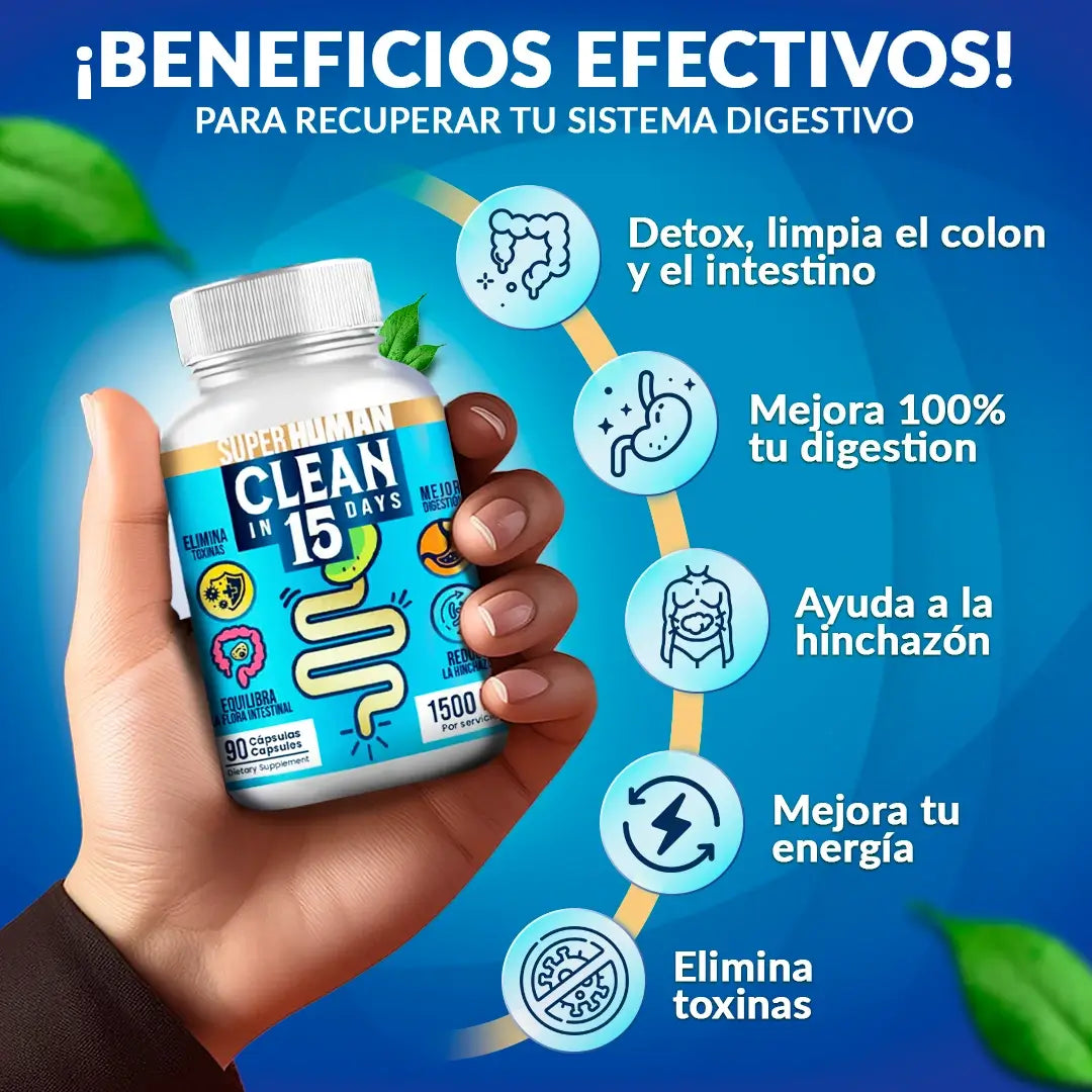 Clean15™ Limpieza Completa Estomacal en 15 días - Hoy al 50% de Descuento